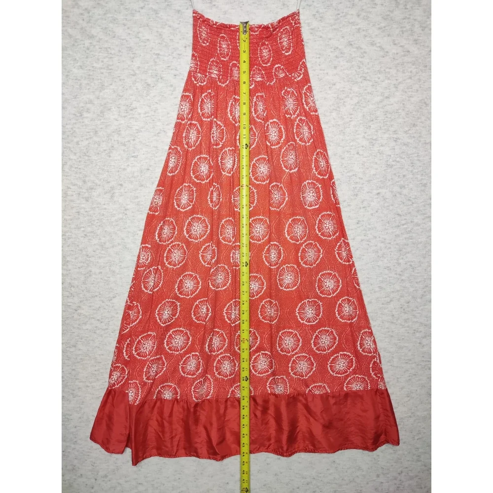 Velvet by Graham & Spencer Bandeau Strapless Orange Cotton Silk Maxi Dress Sz M - Picture 4 of 11
